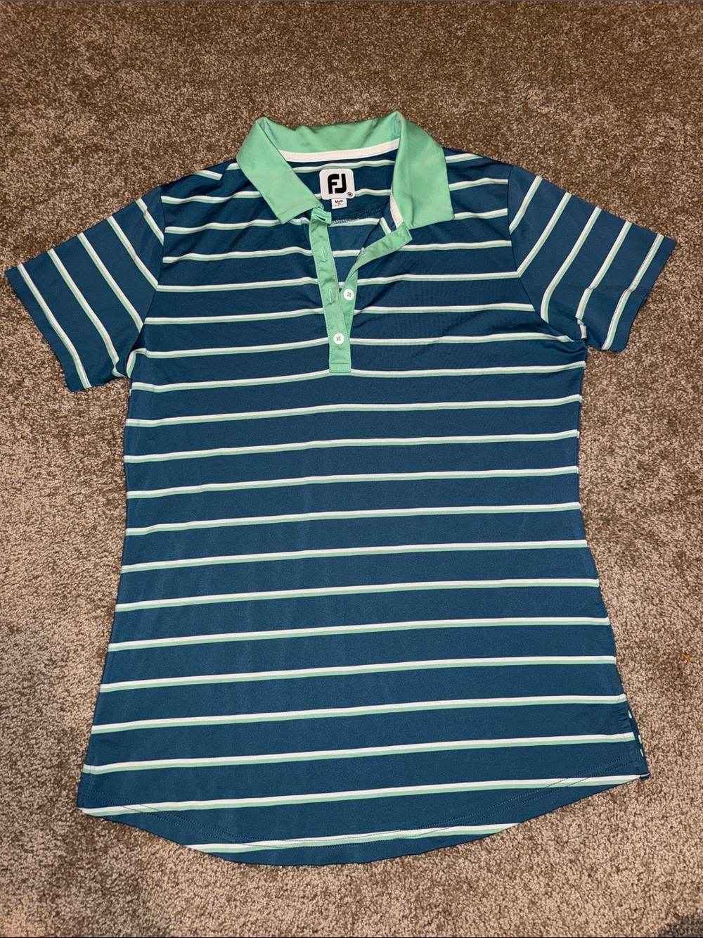 FootJoy Women's Navy & Mint Green Striped Golf Polo Button Down